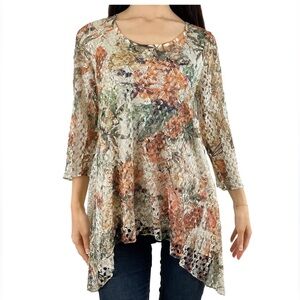 Crochet Burnout Asymmetrical Hem Tunic Top Sequin Size XXL Boutique Autumn Fall